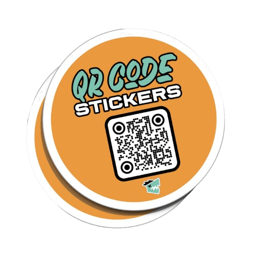 Δύο στρογγυλά αυτοκόλλητα με τυπωμένο ένα QR code